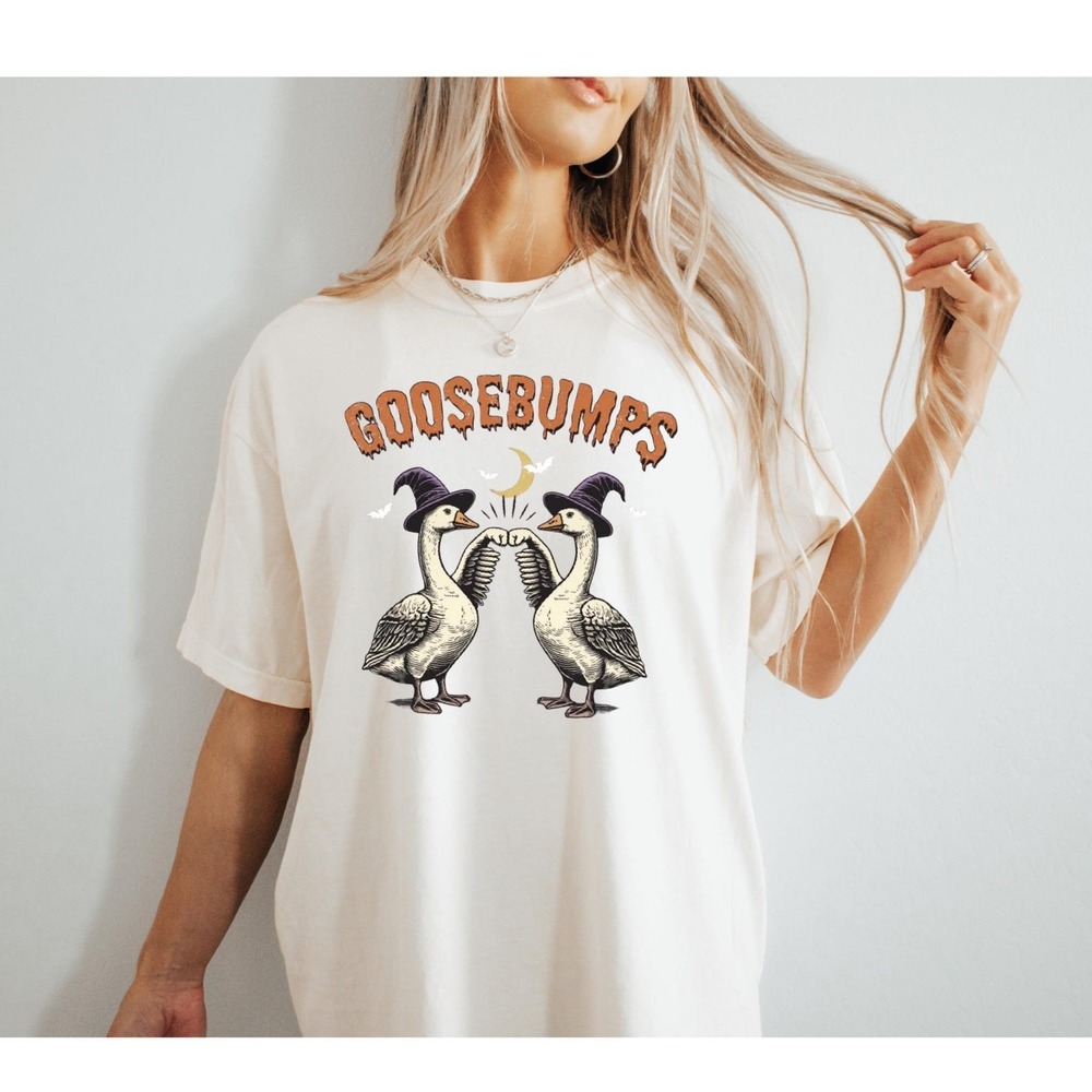 Goosebumps Shirt Funny Fall Tee With Geese Fist Bump White Shirt